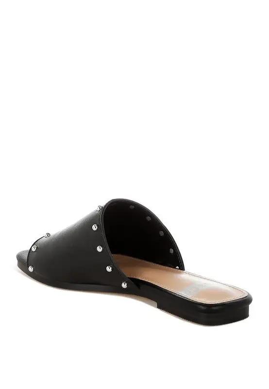 Renaldi Genuine Leather Studded Slip-On Flats for Women - Love Salve